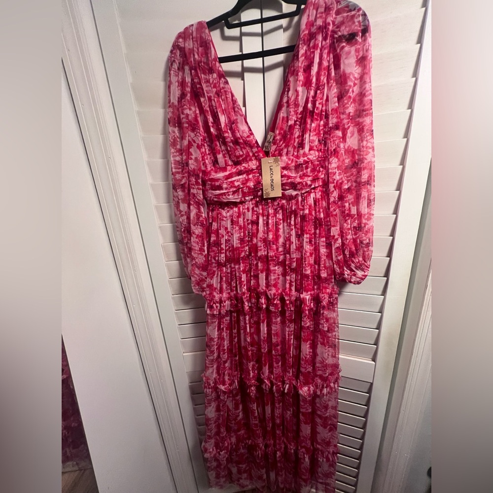 Long Sleeve Pink Floral Maxi Dress - Women